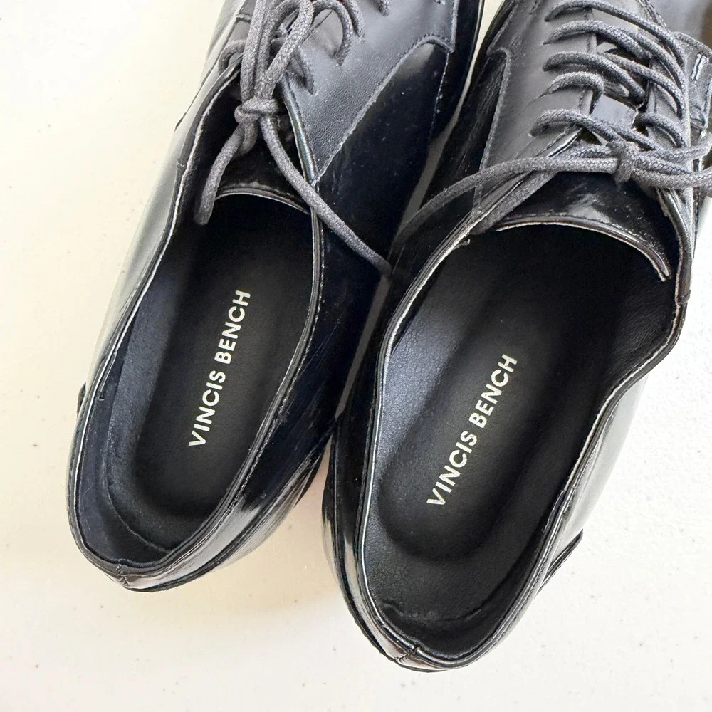 Vincis Bench VTG Black Patent Leather Platform Oxfords‎ Grunge Shoes 23.5 6.5 7